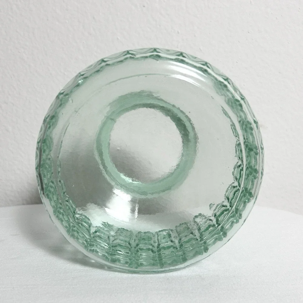 VTG Seafoam Sage Green‎ Translucent Textured Geometric Pattern Glass Decor Vase